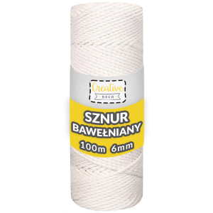 Sznurek do makramy bawełniany 6mm 100m biały