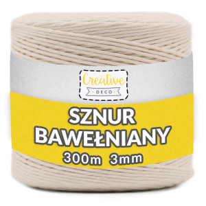 Sznurek do makramy bawełniany 3mm 300m beżowy