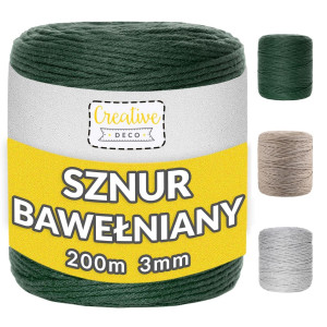 Sznurek do makramy bawełniany 3mm 200m zielony