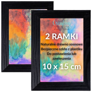 Drewniana ramka na zdjęcia, zestaw 2 sztuki, czarna, 10x15 cm