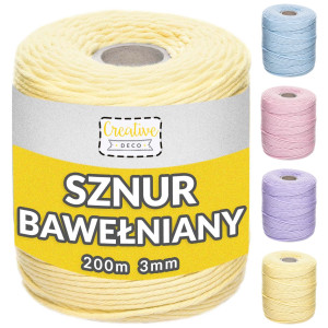 Pastelowy sznurek do makramy bawełniany 3mm 200m żółty