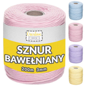Pastelowy sznurek do makramy bawełniany 3mm 200m różowy