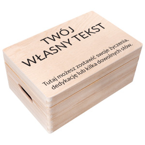 Drewniane pudełko z rączkami, personalizowany własny tekst, 30x20x14 cm