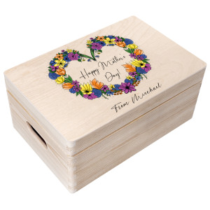 Drewniane pudełko z rączkami, personalizowane, Dzień Matki, 30 x 20 x 14 cm