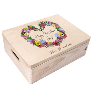 Drewniane pudełko z rączkami, personalizowane na Dzień Matki, 40x30x14 cm