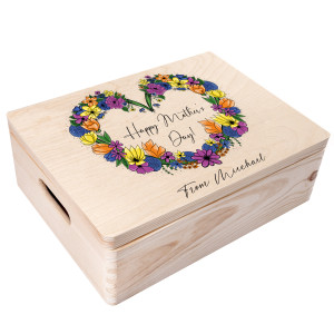 Drewniane pudełko z rączkami, personalizowane na Dzień Matki, 40x30x14 cm