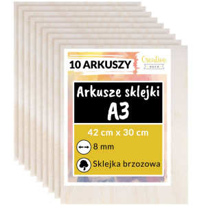 Arkusze płyt ze sklejki do cięcia laserem 8 mm A3 x 10 sztuk