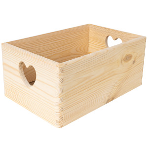Skrzynia drewniana z uchwytami serce 30x20x13 cm