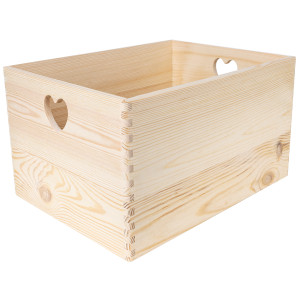 Skrzynia drewniana z uchwytami serce 40x30x24 cm