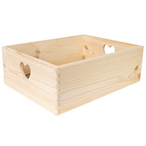 Skrzynia drewniana z uchwytami serce 40x30x13 cm