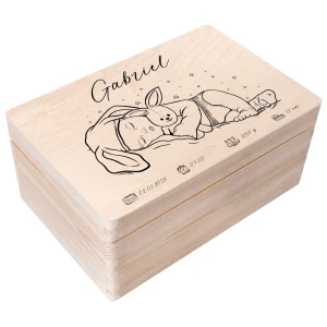 Drewniana skrzynka pamiątkowa dla dziecka, urodziny, personalizowana, 30 x 20 x 14 cm