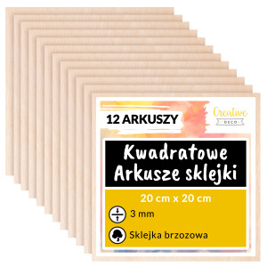 Arkusze płyt ze sklejki, kwadratowe 20 cm x 12 sztuk, 3 mm