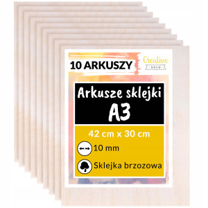 Arkusze płyt ze sklejki do cięcia laserem 10 mm, A3 x 10 sztuk