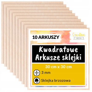Arkusze płyt ze sklejki, kwadratowe 30 cm x 10 sztuk, 3 mm