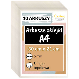 Arkusze płyt ze sklejki do cięcia laserem z topoli 5 mm A4 x 10 sztuk