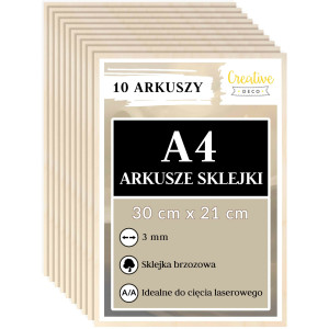Arkusze ze sklejki premium do cięcia laserem 3 mm A4 x 10 sztuk