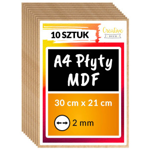Arkusze płyt MDF 2mm, A4 x 10 sztuk
