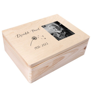 Drewniane pudełko z wiekiem, personalizowane na wspomnienia żałobne, 40x30x14 cm