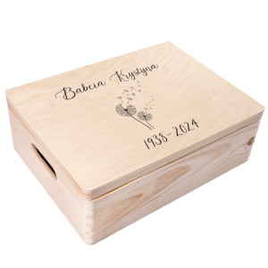 Drewniane pudełko z wiekiem, personalizowane na wspomnienia żałobne, 40x30x14 cm