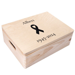 Drewniane pudełko z wiekiem, personalizowane na wspomnienia żałobne, 40x30x14 cm