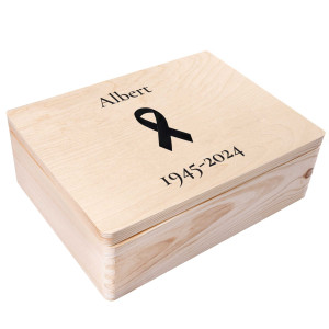 Drewniane pudełko z wiekiem, personalizowane na wspomnienia żałobne, 40x30x14 cm