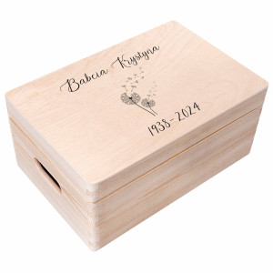 Drewniane pudełko z wiekiem, personalizowane na wspomnienia żałobne, 30x20x14 cm