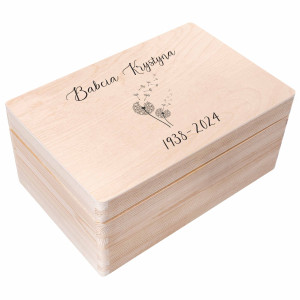 Drewniane pudełko z wiekiem, personalizowane na wspomnienia żałobne, 30x20x14 cm