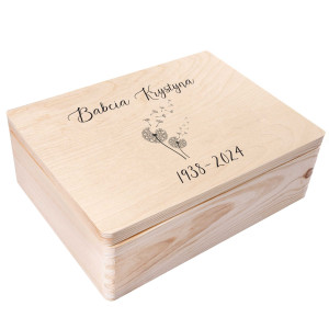 Drewniane pudełko z wiekiem, personalizowane na wspomnienia żałobne, 40x30x14 cm