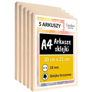 Arkusze płyt ze sklejki do cięcia laserem 18 mm A4 x 5 sztuk