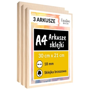 Arkusze płyt ze sklejki do cięcia laserem 18 mm A4 x 3 sztuki