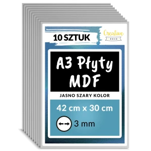 Płyta MDF do cięcia laserem, jasno szara, 420 x 300 x 3 mm, A3 x 10 szt