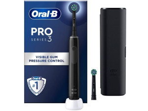 Braun Oral-B Pro 3 3500, Aikuinen, Pyörivä hammasharja, Päivittäinen käyttö, Herkkä, Valkaisu, Musta, 2 min, 4 x 30 s, Musta