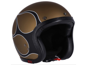 13 and a Half Skull Bucket Flames Matt Gold Open Face Helm Jethelm Motorradhelm, L
