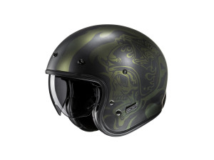 V31 Flame MC4SF schwarz grün matt Open Face Helm Jethelm Motorradhelm, M