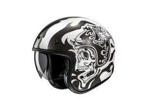 V31 Flame MC5 schwarz weiß Open Face Helm Jethelm Motorradhelm, S