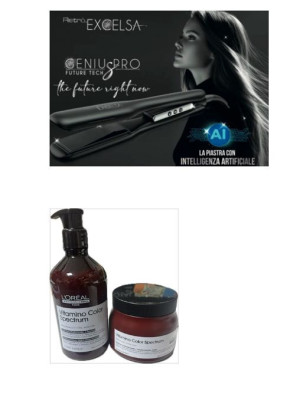 RETRO' Piastra  Ecxelsa Genius Pro Large + Shampoo L'Oreal 500 Ml Vitamino Color Spectrum E Maschera 500 Ml L'Oreal Vit.Col. Spectrum