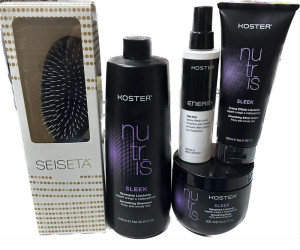 KOSTER Kit Liscio  Con Shampoo Lt Maschera 500 Ml Spray 150 Ml E Crema Effetto Lisciante In Omaggio Spazzola Lisciante Seiseta
