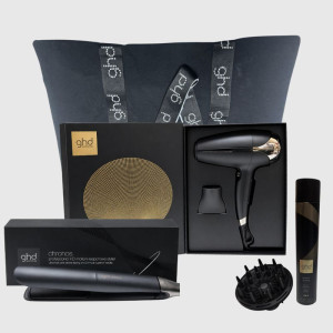 GHD Kit  Con Piastra  Chronos Nera + Phon  Helios Nero 2200 Watt + Diffusore  + Lacca  E Borsa