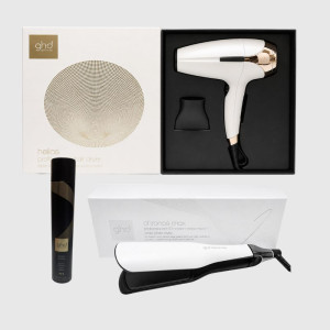 GHD Piastra  Chronos Max Bianca + Phon  Helios Bianco 2200 Watt + Laca  Perfect Ending 400 Ml
