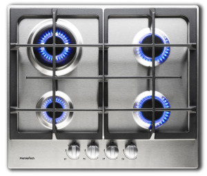 PremierTech® PremierTech Piano Cottura a Gas 4 fuochi da 60cm in Acciaio Inox 56x48 cm Griglie in Ghisa, Doppia Corona, predisposto per metano e GPL,
