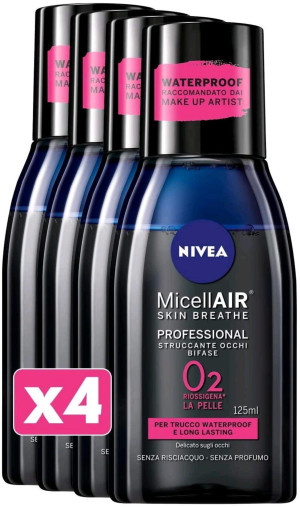 Nivea 4 x 125ml Micellair Soluzione Struccante Occhi Bifase Professionale Acqua Micellare