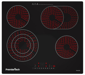 PremierTech® PremierTech Piano Cottura da Incasso, 4 Zone 60cm, Vetroceramica , Display Led, Touch Control, Dual Zone, Timer, Blocco Sicurezza, Nero,