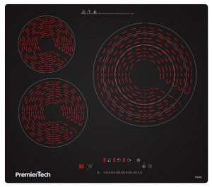 PremierTech® PremierTech Piano Cottura da Incasso, 3 Zone Fuochi, 60cm, Vetroceramica , Display Led, Touch Control, Timer, Blocco Sicurezza, Nero,