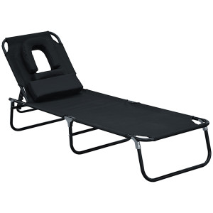 Altro Sedia Sdraio Da Esterno Pieghevole Con Foro Per Il Viso E Cuscini, Lettino Prendisole Da Giardino, Spiaggia E Campeggio, Nero