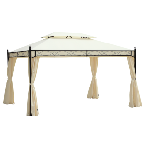 Altro Gazebo Da Giardino 3x4m In Acciaio Con Doppio Tetto E 4 Tende Laterali, Crema