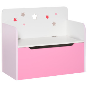 Altro Panca Contenitore Con Schienale In Legno Per Bambini Da 3-6 Anni, 60x30x50 Cm, Rosa