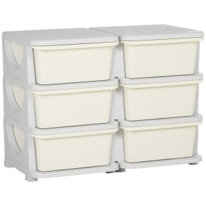 Altro Cassettiera 6 Cassetti Per Bambini 3-6 Anni Con Bordi Arrotondati, In Pp Bianco Crema, 75x37x56.5 cm