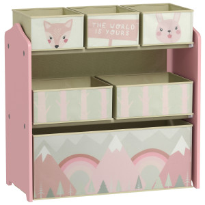 Altro Scaffale Portagiochi Per Bambini Con 6 Contenitori Rimovibili In Tessuto, 63x30x66cm, Rosa
