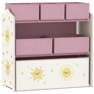Altro Scaffale Portagiochi Mobile Porta Giocattoli 3 Livelli 6 Cesti, Rosa