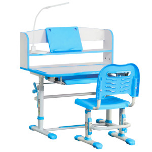 Altro Banco Scuola Per Bambini 6-12 Anni Regolabile Con Luce Led, Leggio E Portapenne, In Mdf, Pp E Acciaio, Azzurro